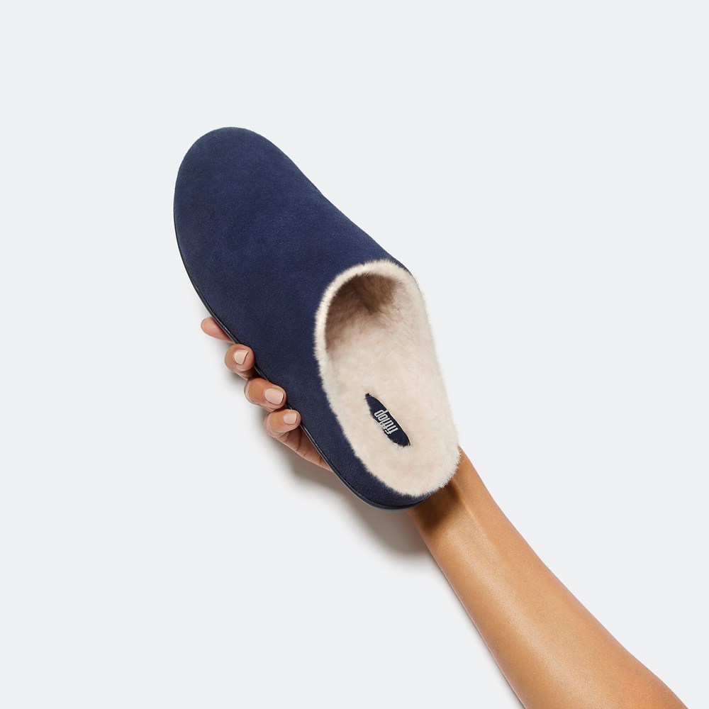 Fitflop Womens Slippers Navy - Chrissie Shearling - 86RQHBPMX